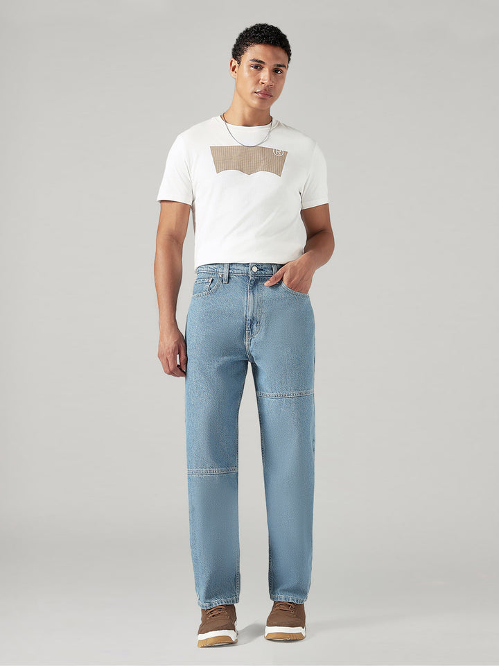 Men's Light Blue Loose Fit Mid Rise Jeans