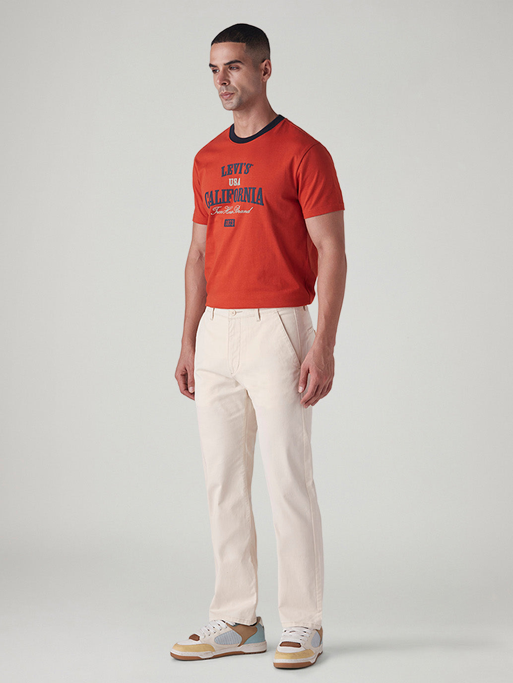 Men's 505 Off White Straight Fit Mid Rise Chinos - Side View