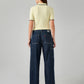 Women's Dark Blue XL Straight Loose Fit Mid Rise Cargo Jeans - Back View