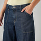 Women's Dark Blue XL Straight Loose Fit Mid Rise Cargo Jeans - Detail View
