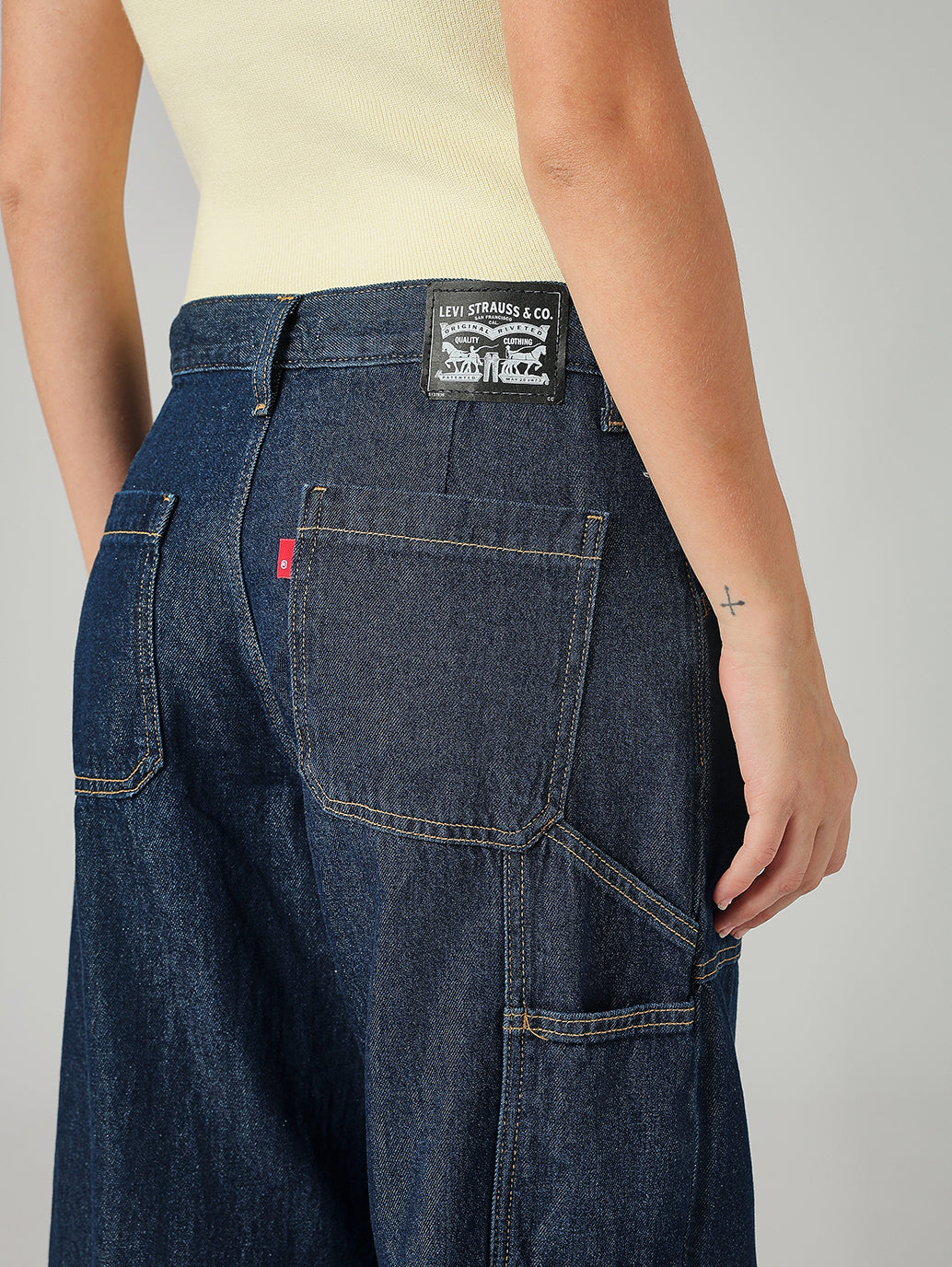 Women's Dark Blue XL Straight Loose Fit Mid Rise Cargo Jeans - Detail View