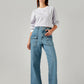 Women's Blue Loose Fit High Rise Cargo Jeans - Styleshot View