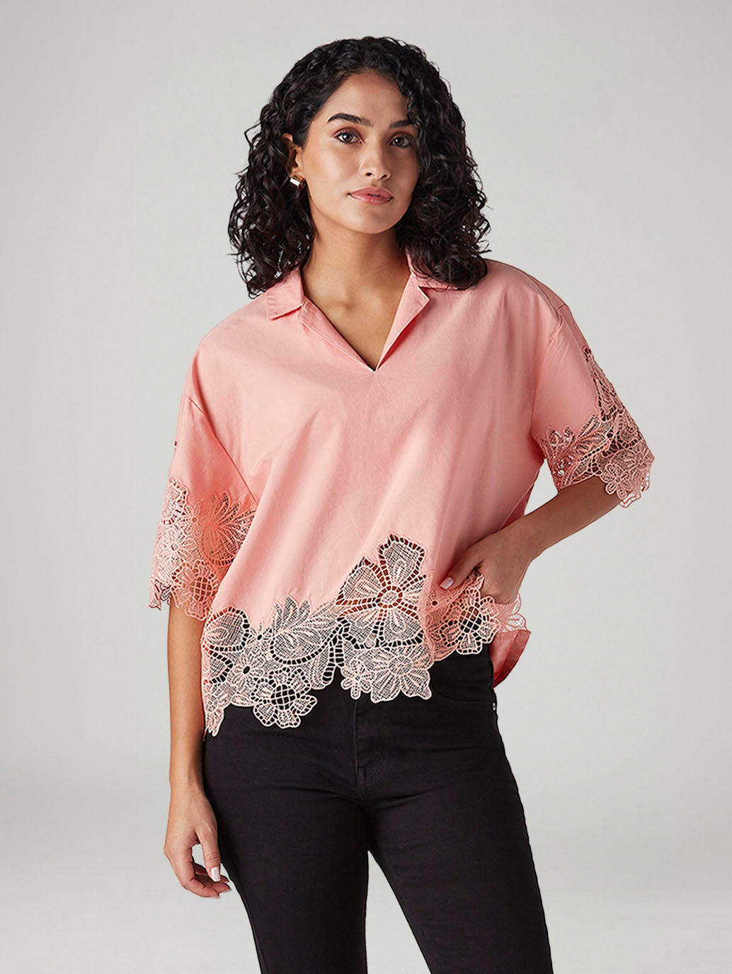 Women's Zari Peach Notched Lapel Top