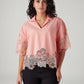Women's Zari Peach Notched Lapel Top - Front View