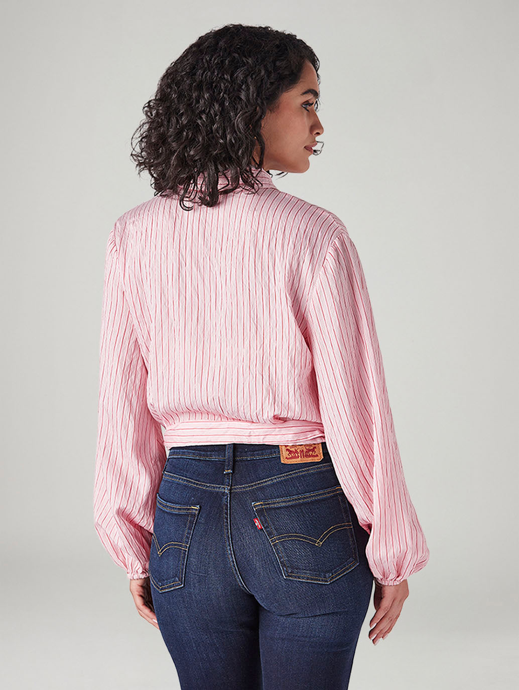 Women's Striped Pink Spread Collar Shirt - Back View