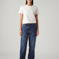 Women's Dark Blue Loose Fit Mid Rise Easy Dad Jeans - Front View
