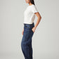 Women's Dark Blue Loose Fit Mid Rise Easy Dad Jeans - Side View