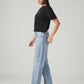 Women's Light Blue Loose Fit Mid Rise Easy Dad Jeans - Side View