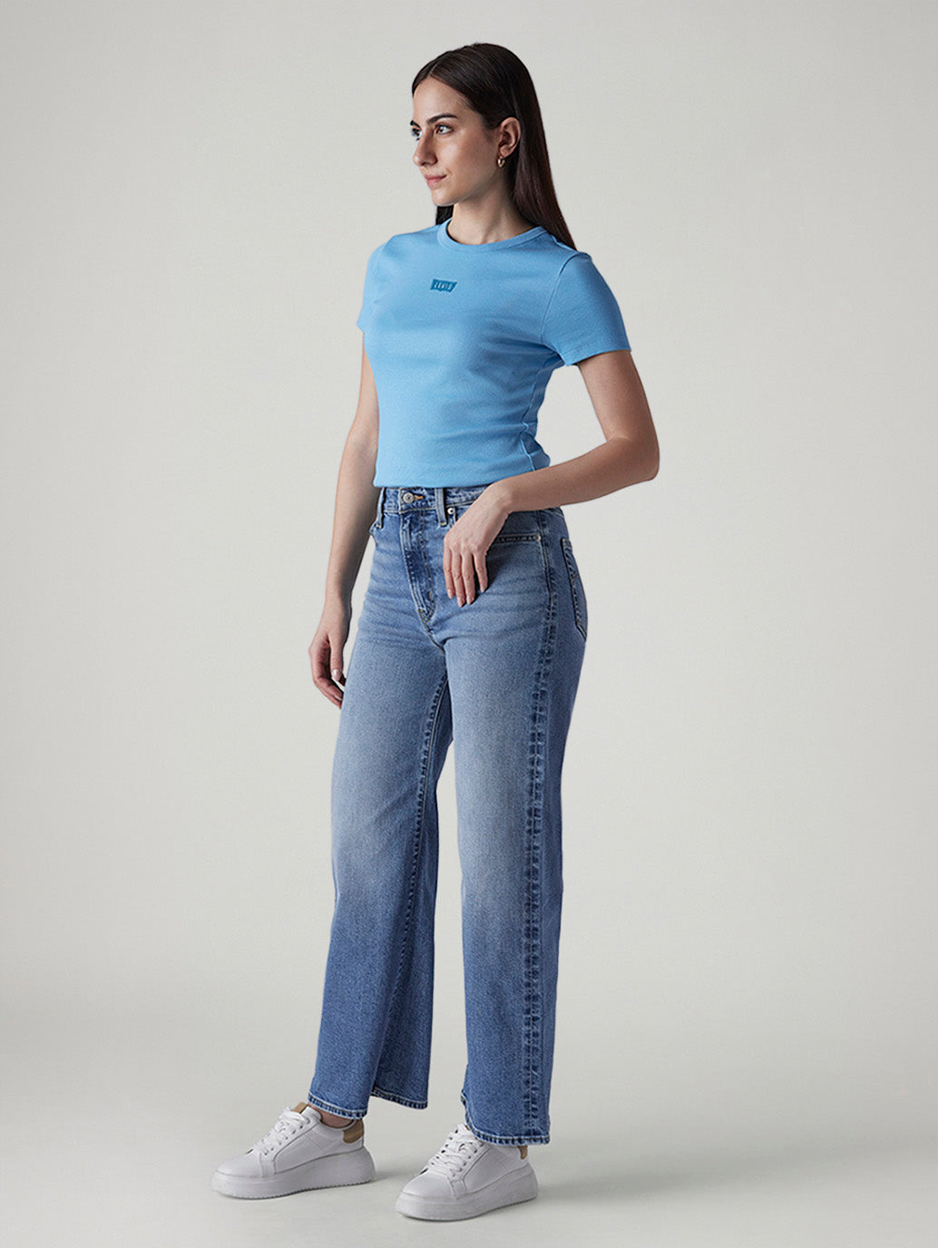 Women's Light Indigo Baggy Fit High Rise Redloop Cinched Jeans - Side View