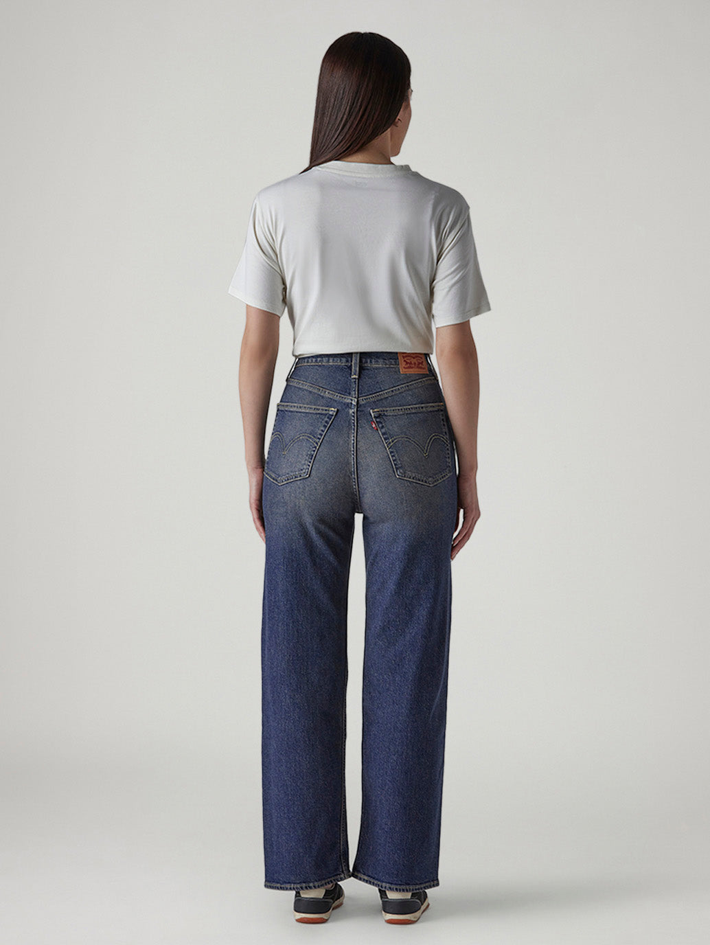 Women's Dark Indigo Ribcage Flared Fit High Rise Jeans - Back View