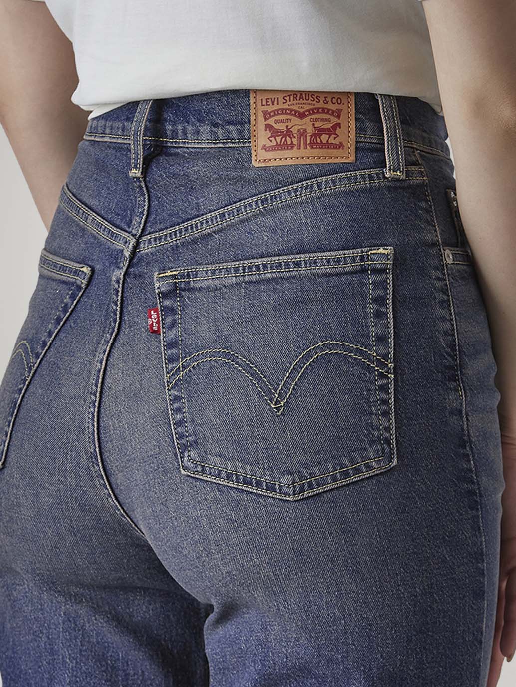 Women's Dark Indigo Ribcage Flared Fit High Rise Jeans - Detail View