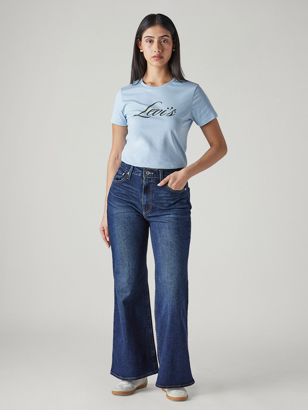 Women's Dark Blue Ribcage Flared Fit High Rise Jeans