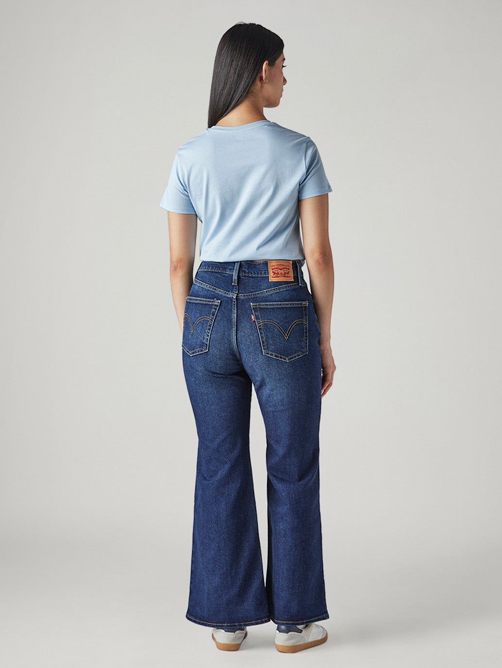 Women's Dark Blue Ribcage Flared Fit High Rise Jeans - Back View
