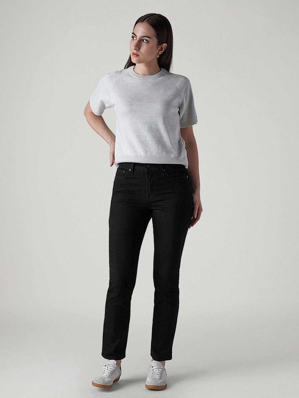 Women's Black Ribcage Slim Fit High Rise Jeans - Styleshot View
