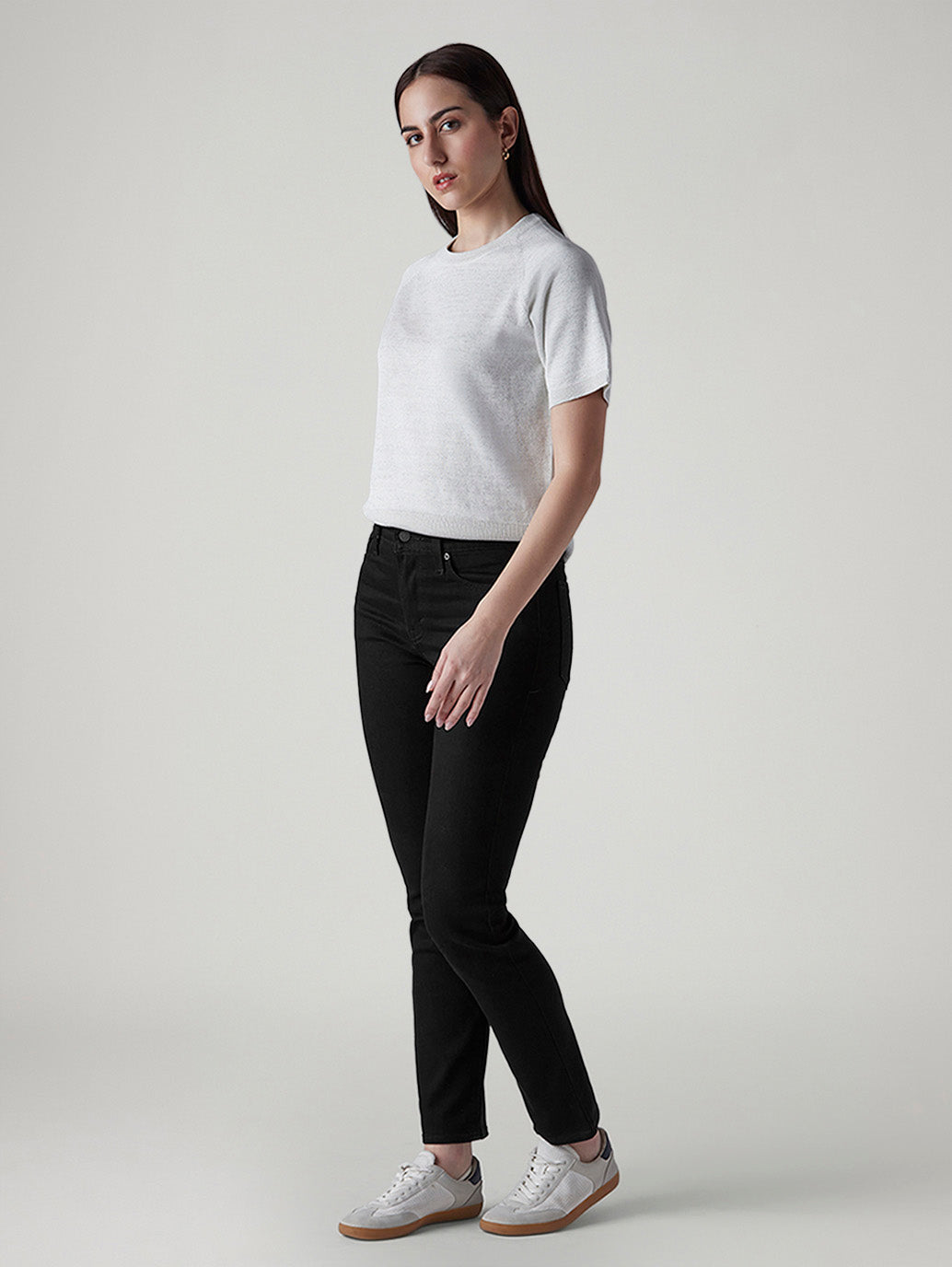 Women's Black Ribcage Slim Fit High Rise Jeans - Side View