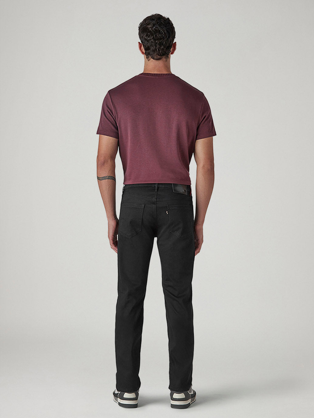 Men's 505 Black Straight Fit Mid Rise Redloop Jeans - Back View