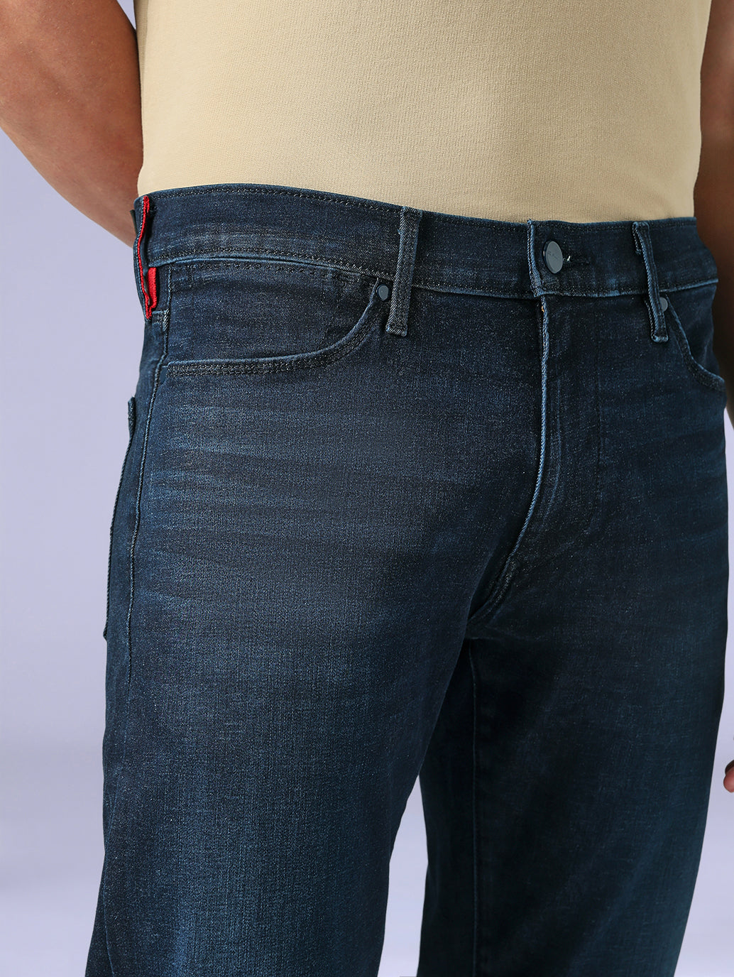 Men's Redloop 513 Dark Blue Slim Straight Fit Mid Rise Jeans - Detail View