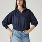 Women's Solid Navy Mock Neck Sweatshirt - Styleshot View