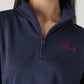 Women's Solid Navy Mock Neck Sweatshirt - Detail View