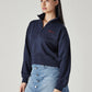 Women's Solid Navy Mock Neck Sweatshirt - Side View