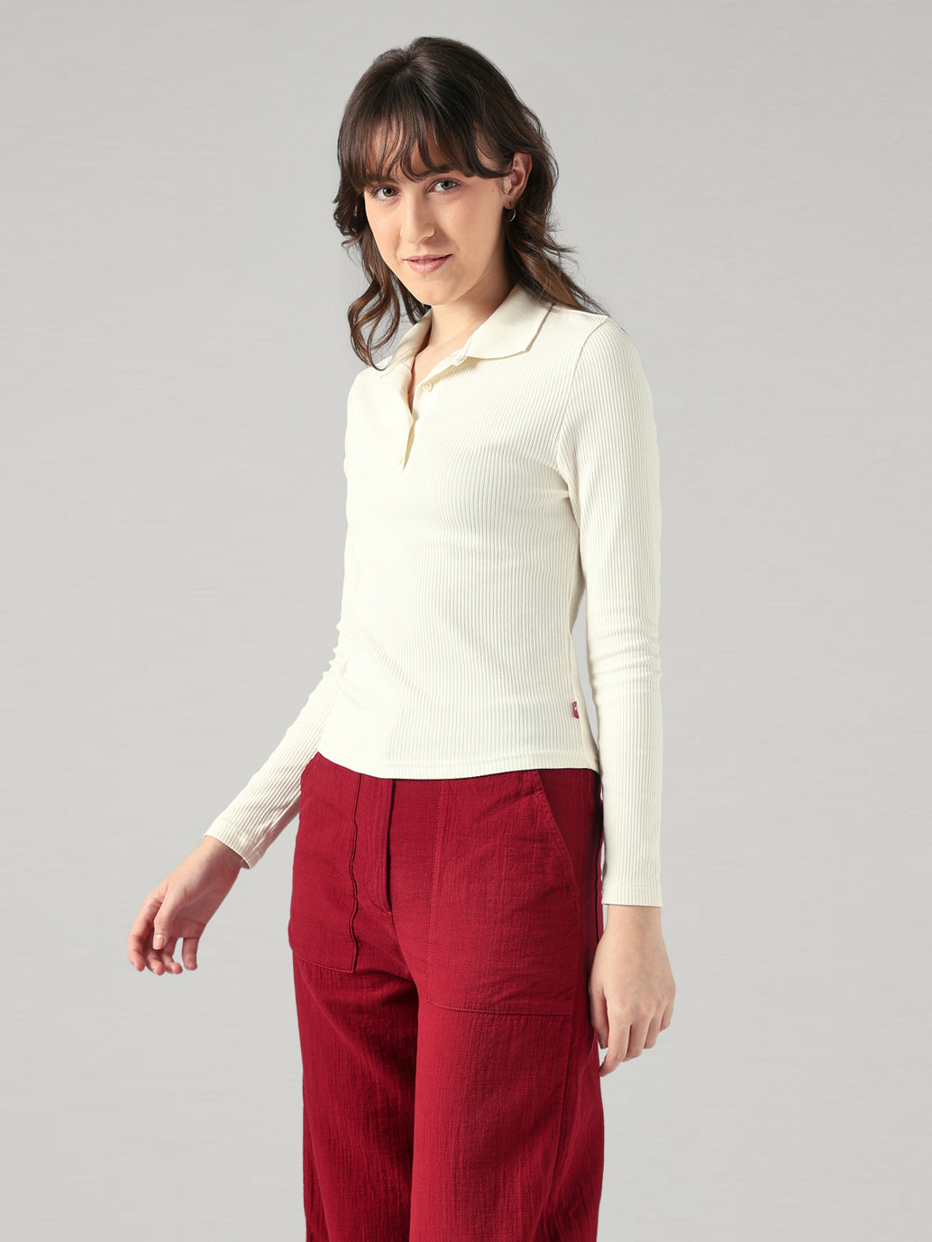 Women's Solid Slim Fit Ribbed Top - Side View