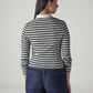Women's Striped Black Slim Fit Ribbed T-shirt - Back View