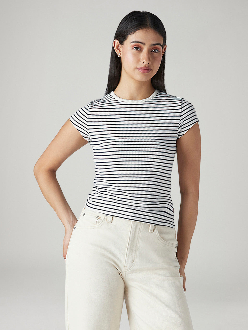 Women's Striped Slim Fit Ribbed Top