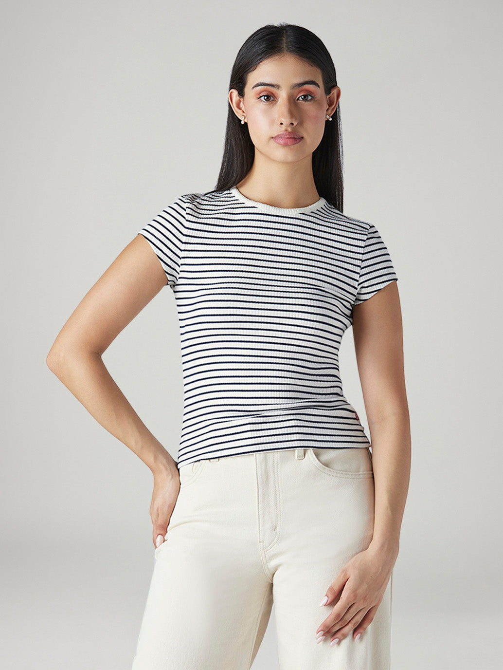 Women's Striped Slim Fit Ribbed Top - Front View