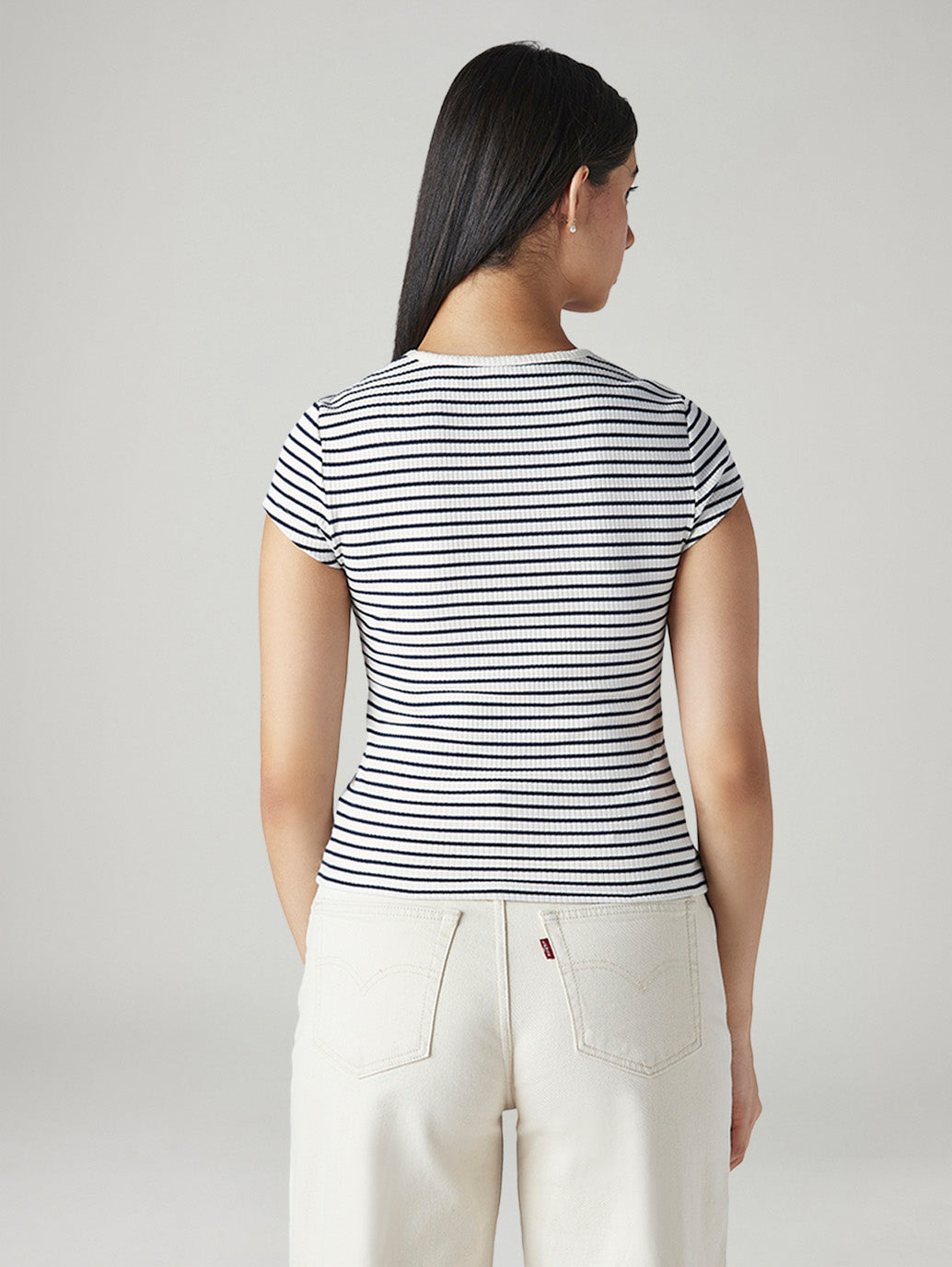 Women's Striped Slim Fit Ribbed Top - Back View