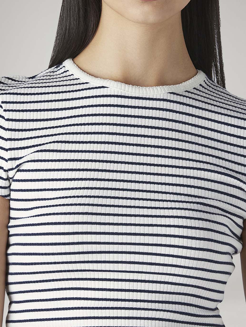 Women's Striped Slim Fit Ribbed Top - Detail View