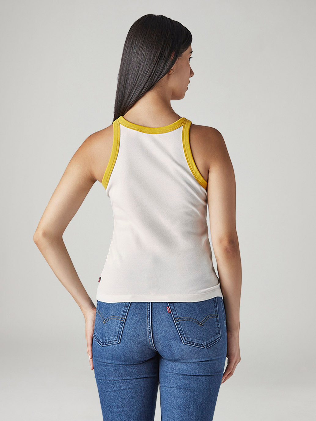 Women's Colorblock White Racer Back Ribbed Top - Back View