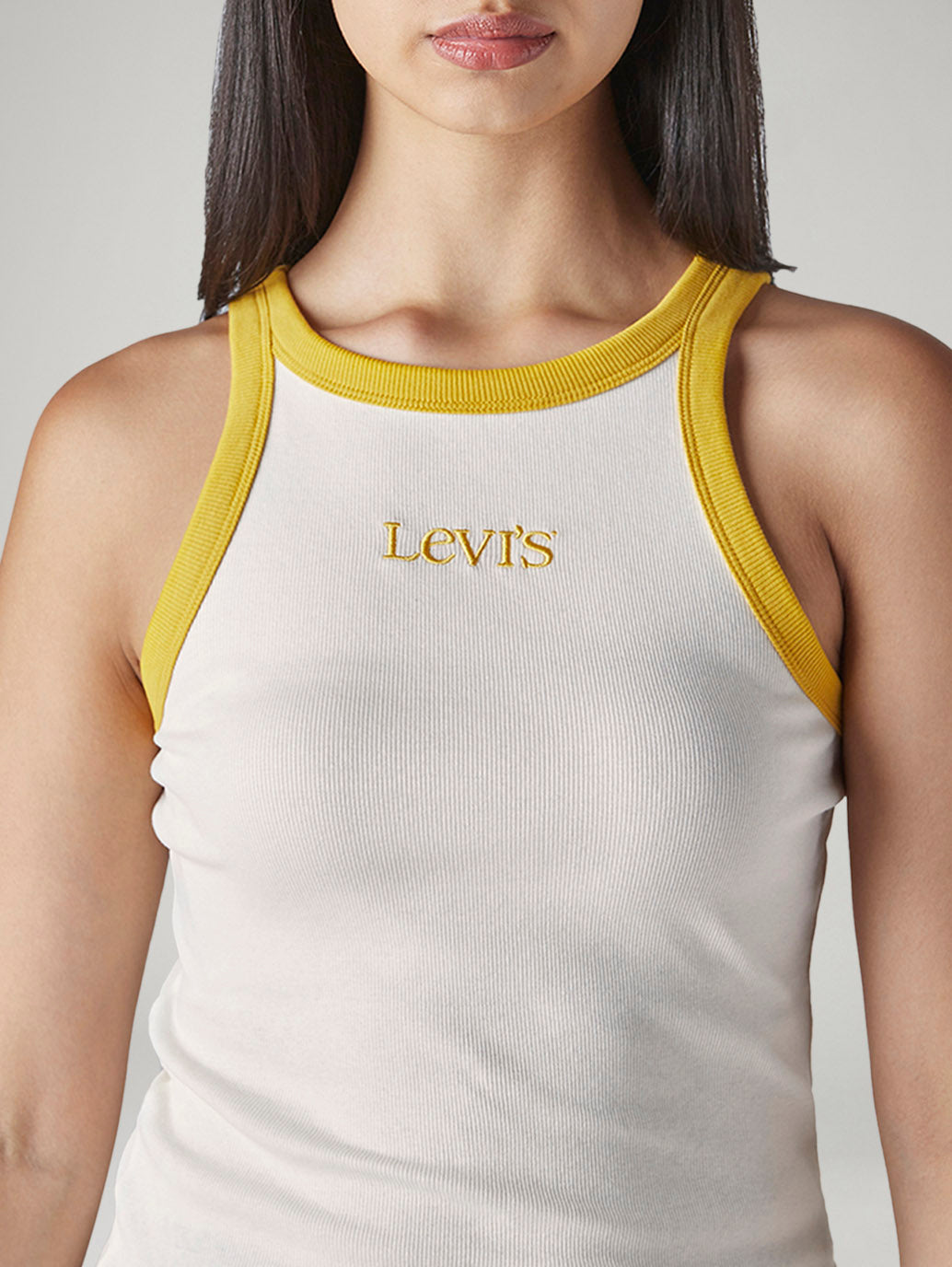 Women's Colorblock White Racer Back Ribbed Top - detail View
