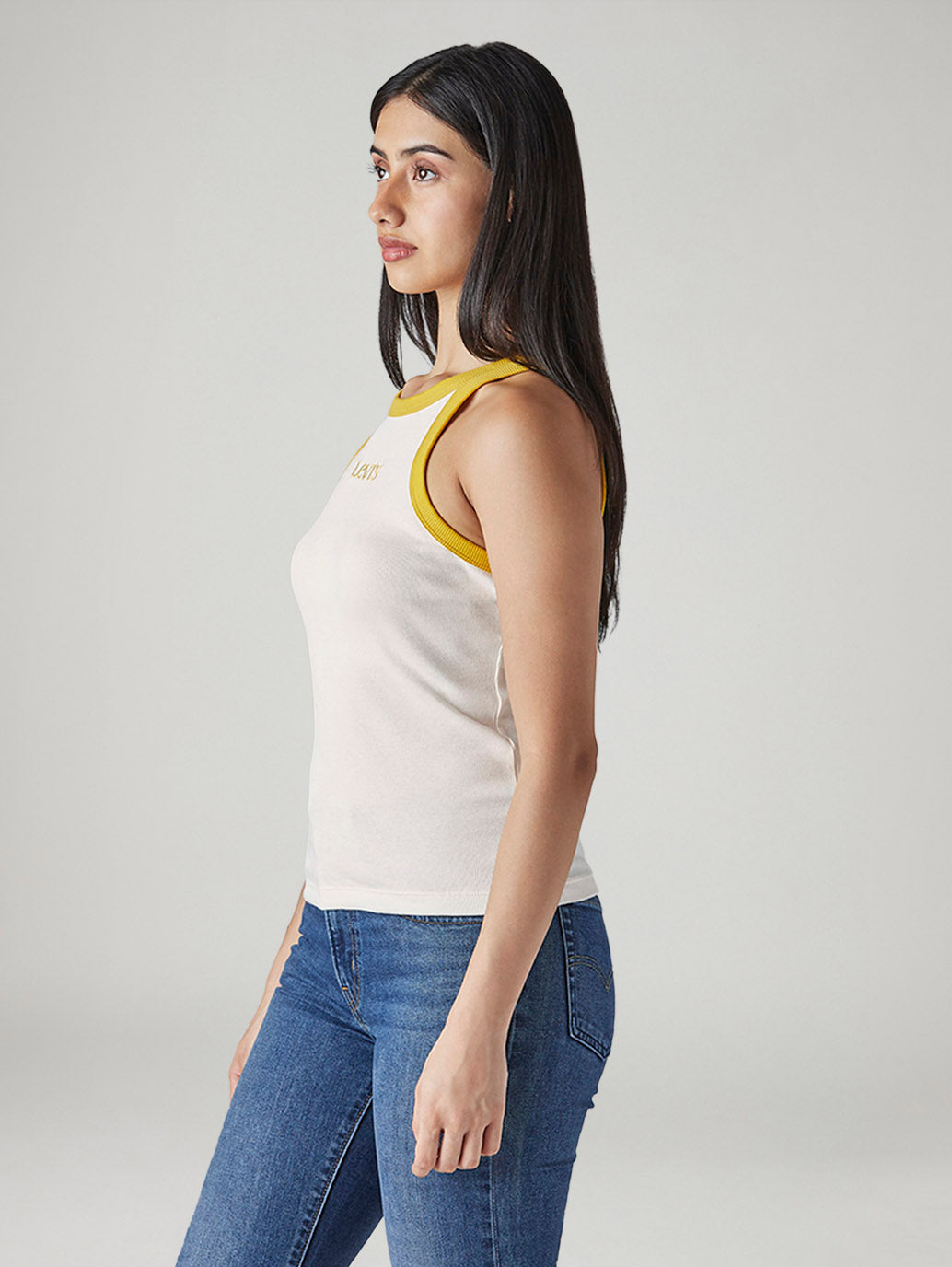 Women's Colorblock White Racer Back Ribbed Top - Side View