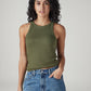 Women's Solid Olive Racer Back Ribbed Top - Styleshot View