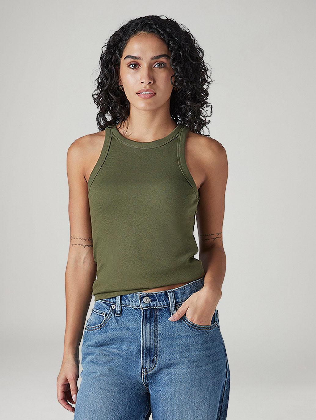 Women's Solid Olive Racer Back Ribbed Top