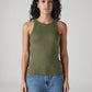 Women's Solid Olive Racer Back Ribbed Top - Front View