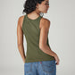 Women's Solid Olive Racer Back Ribbed Top - Back View