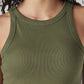 Women's Solid Olive Racer Back Ribbed Top - Detail View