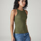 Women's Solid Olive Racer Back Ribbed Top - Side View