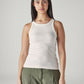 Women's Solid Off White Racer Back Ribbed Top - Front View