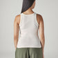 Women's Solid Off White Racer Back Ribbed Top - Back View