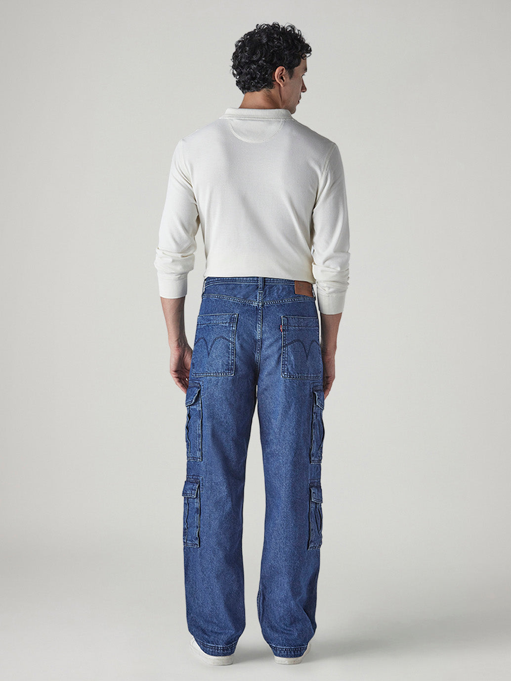 Men's 568 Blue Loose Fit Mid Rise Cargos - Back View