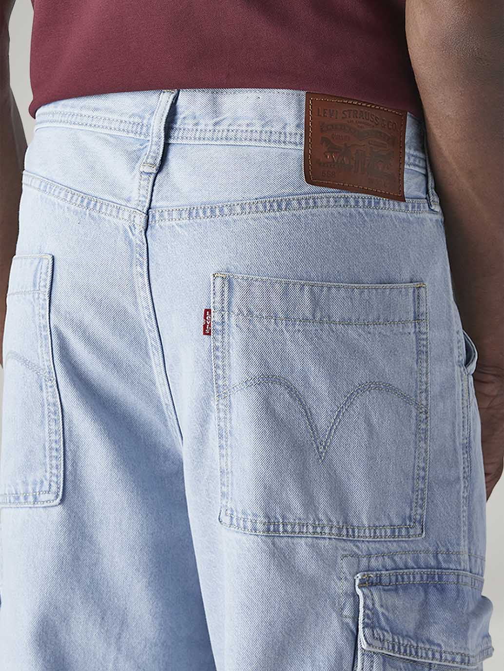 Men's 568 Light Blue Loose Fit Mid Rise Cargos - Detail View