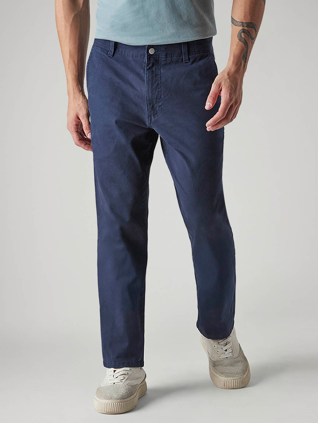 Men's Navy Authentic Relaxed Fit Mid Rise Chinos - Front View