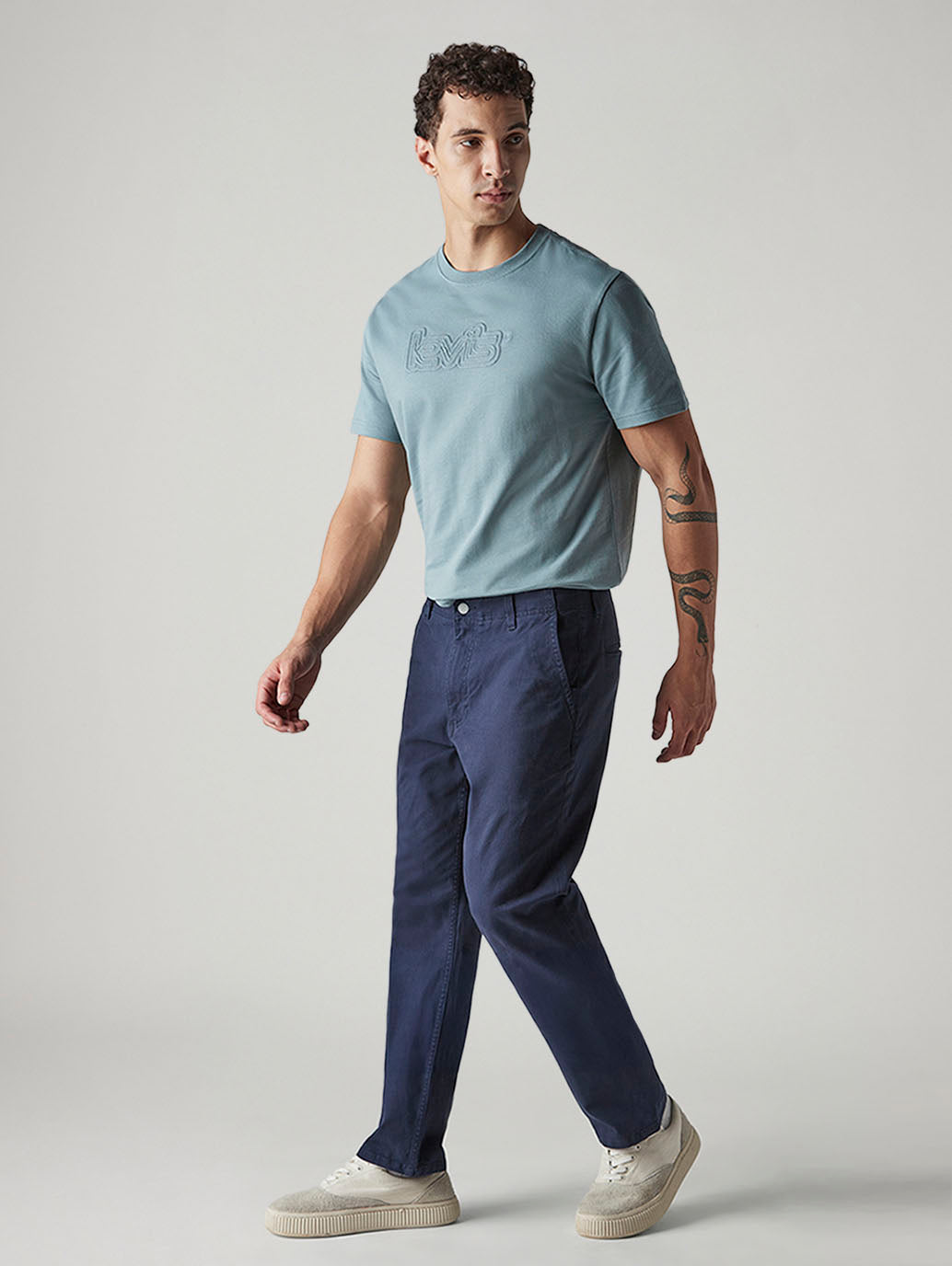 Men's Navy Authentic Relaxed Fit Mid Rise Chinos - Side View