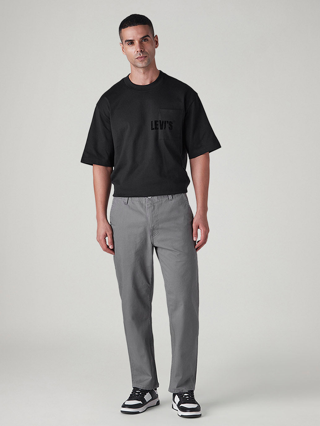 Men's Grey Authentic Relaxed Fit Mid Rise Chinos - Front View