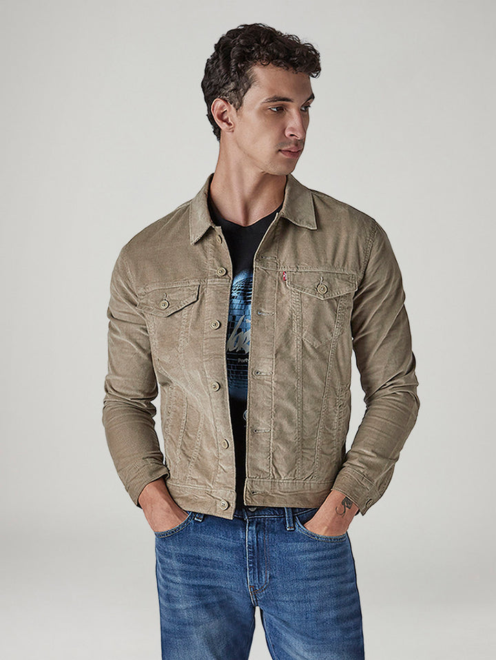 Men's Solid Regular Fit Corduroy Denim Jacket