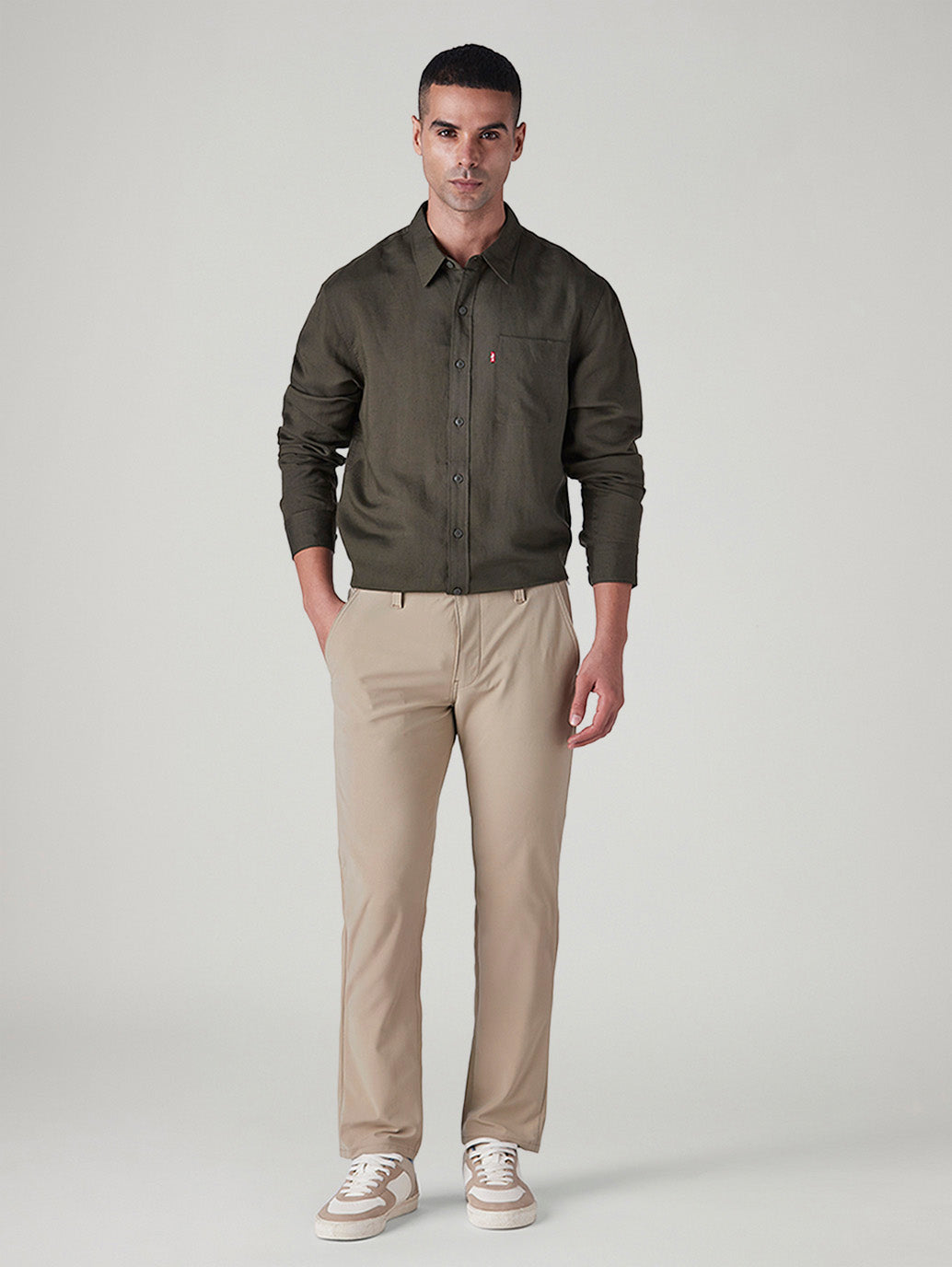 Men's 511 Beige Slim Fit Mid Rise Tech Pant - Front View
