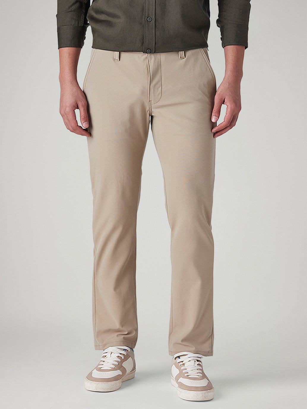 Men's 511 Beige Slim Fit Mid Rise Tech Pant - Front View