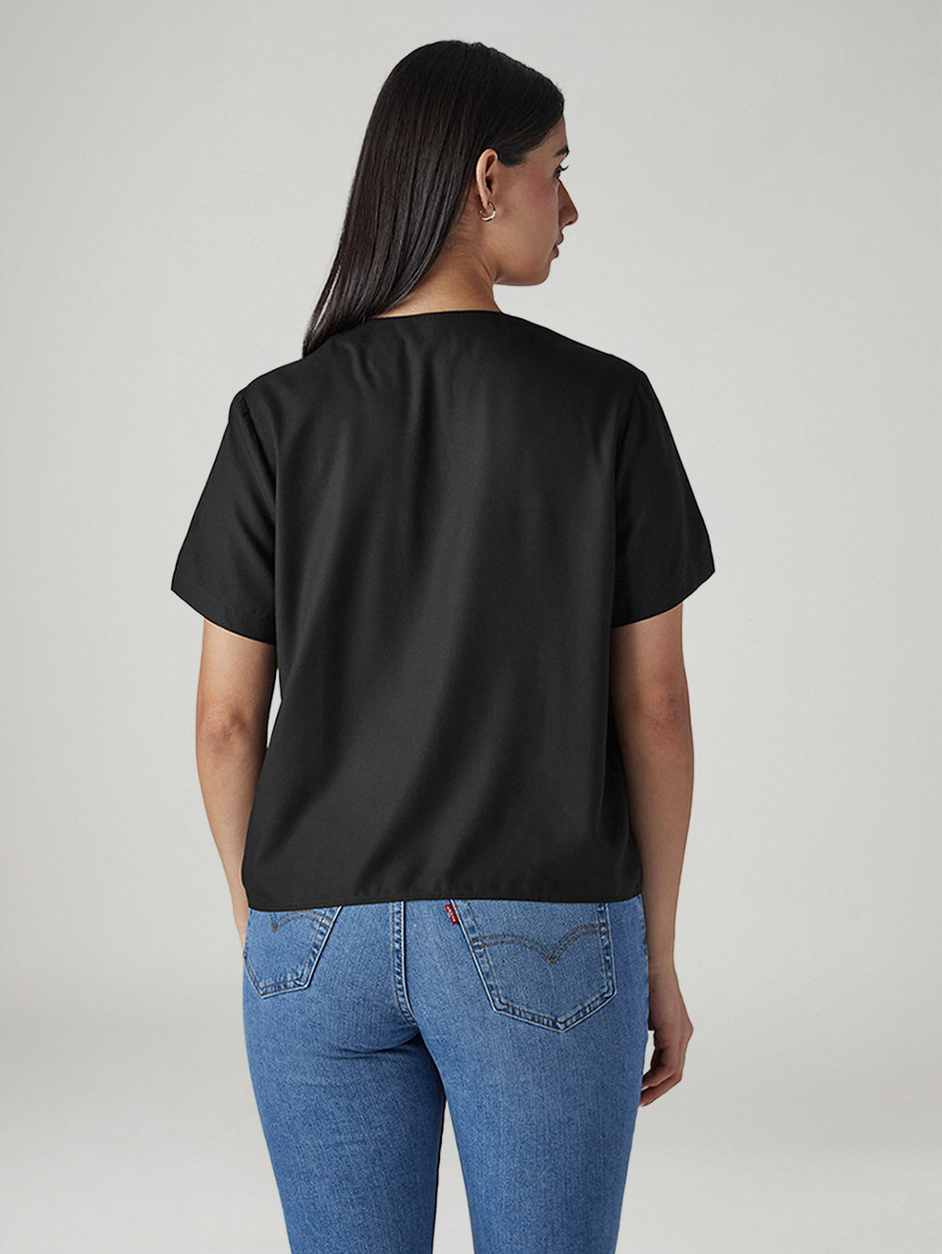 Women's Solid Regular Fit Poplin Top - Back View